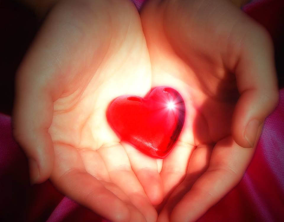 Hands gently holding a heart.